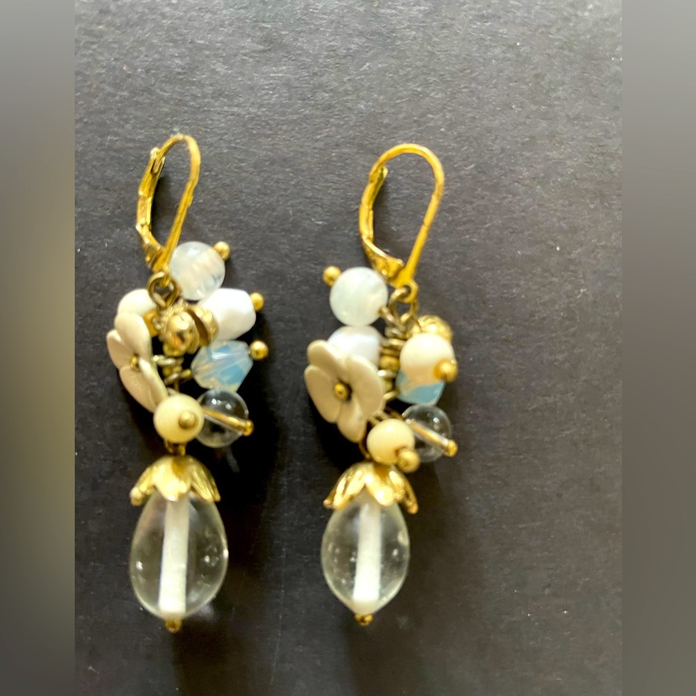 Crystal beaded and floral drop earrings. Excellent condition